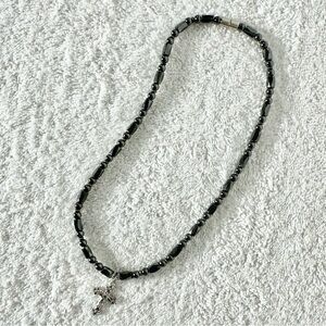 5/$35 Handmade Metallic Magnetic Beaded Necklace With Cross Pendant